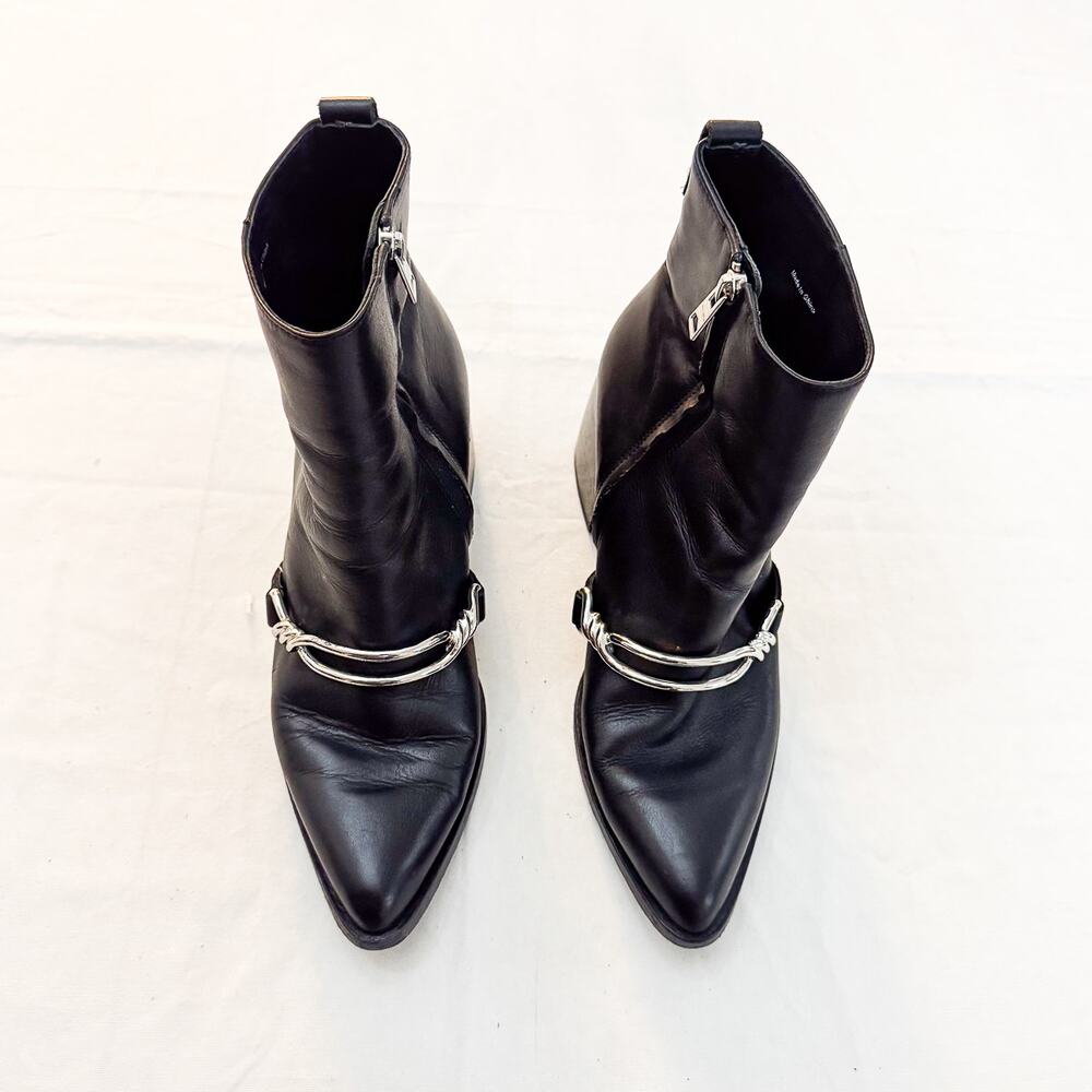 AllSaints Rhye Boot Black Pointed Toe Block Heel Bootie Size 40